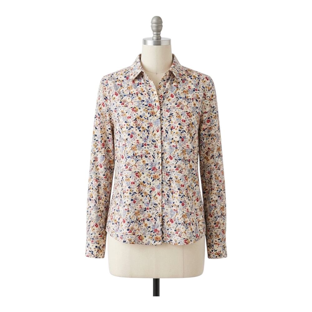 Banana Republic Floral Button Down Blouse Shirt Large Multicolor Boho Workwear